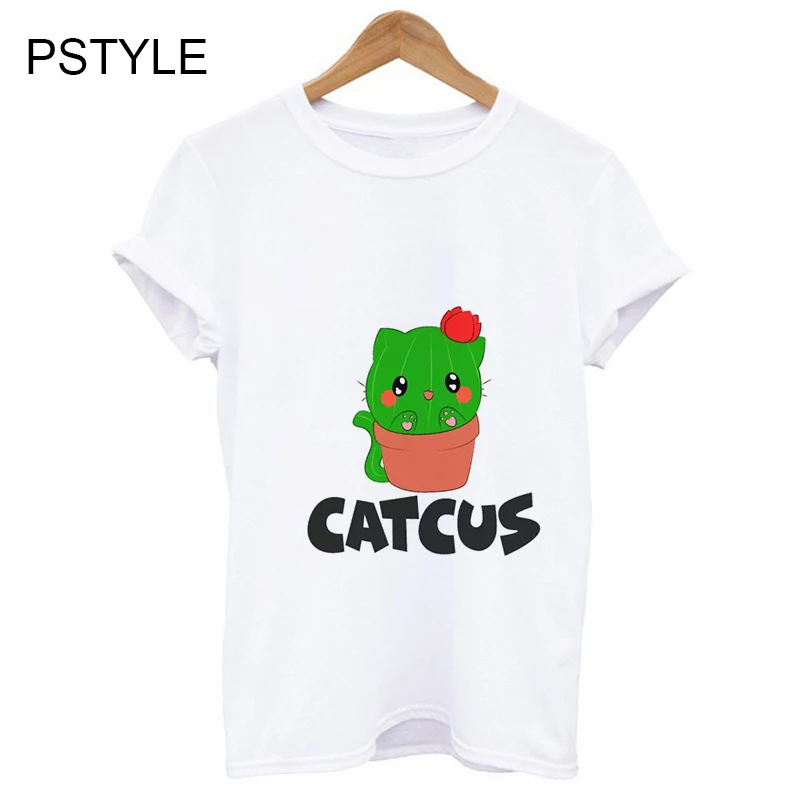 

Summer Women's T Shirt Harajuku Kawaii Catcus Printing Funny T Shirts Short Sleeve White Custom Tee Shirt Female Animal Tops