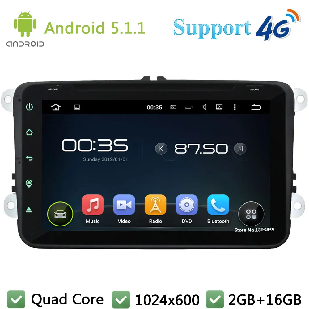 Quad Core 8 1024 600 Android 5 1 1 Car DVD Player Radio 4G DAB For