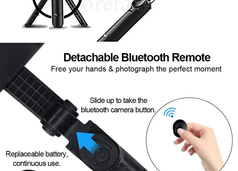 Roreta Беспроводная Bluetooth селфи-палка 3 в 1 мини-штатив с дистанционным спуском затвора выдвижной складной монопод для iPhone 8X7 6s Plus