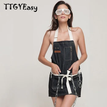 

2018 Cooking Aprons for Woman Aprons Denim Simple Antifouling Uniform Unisex Adult Men's Male Lady's Kitchen Household WQ001