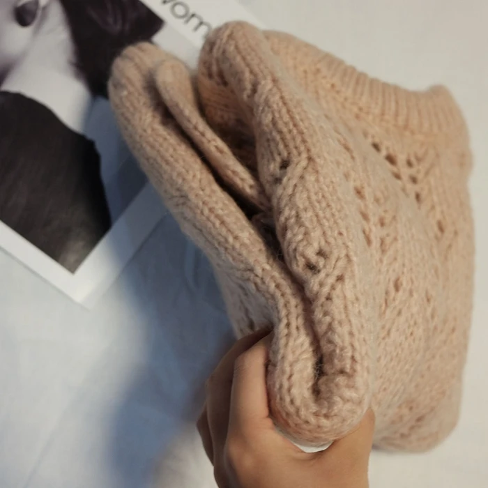INS/Популярные Ганна* стиль Женские однотонные Длинные рукава пуловер из мохера вязанный полый свитер из шерсти