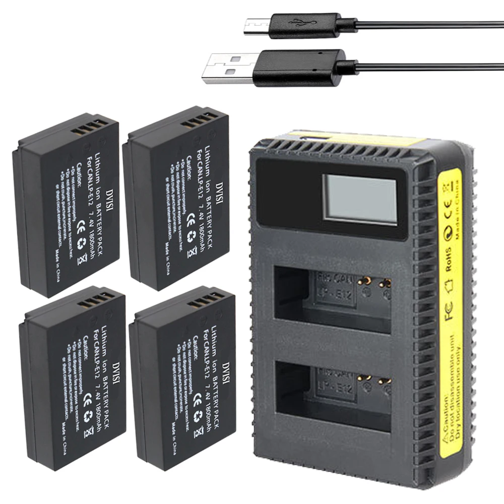 4pcs 1800mAh LP E12 Digital Camera Battery + Charger for Canon LP E12