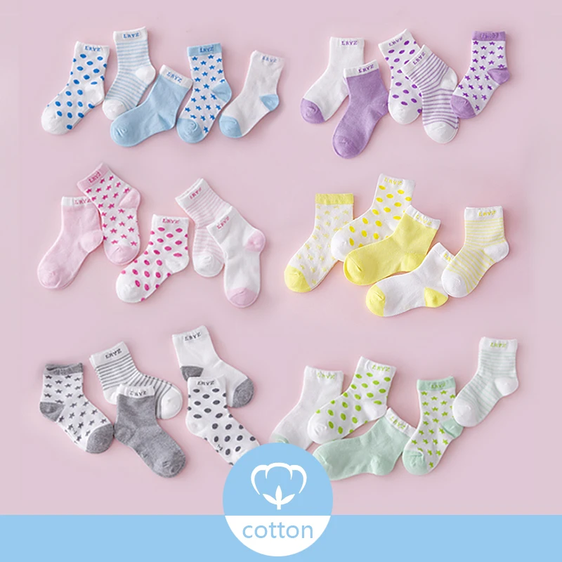 

5 Pairs/Lot Winter Autumn Kids Socks Boys Girls Children Warm Socks Mesh Cotton Solid Cute Anti Slip Anti-Slip Sock Set Gifts