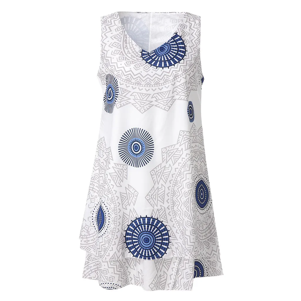

2019 New Summer Beach Dress Womens Plus Size Print Midi Dress Loose Shift Sleeveless Tank Vest Sun Dress Vestito da donna #C