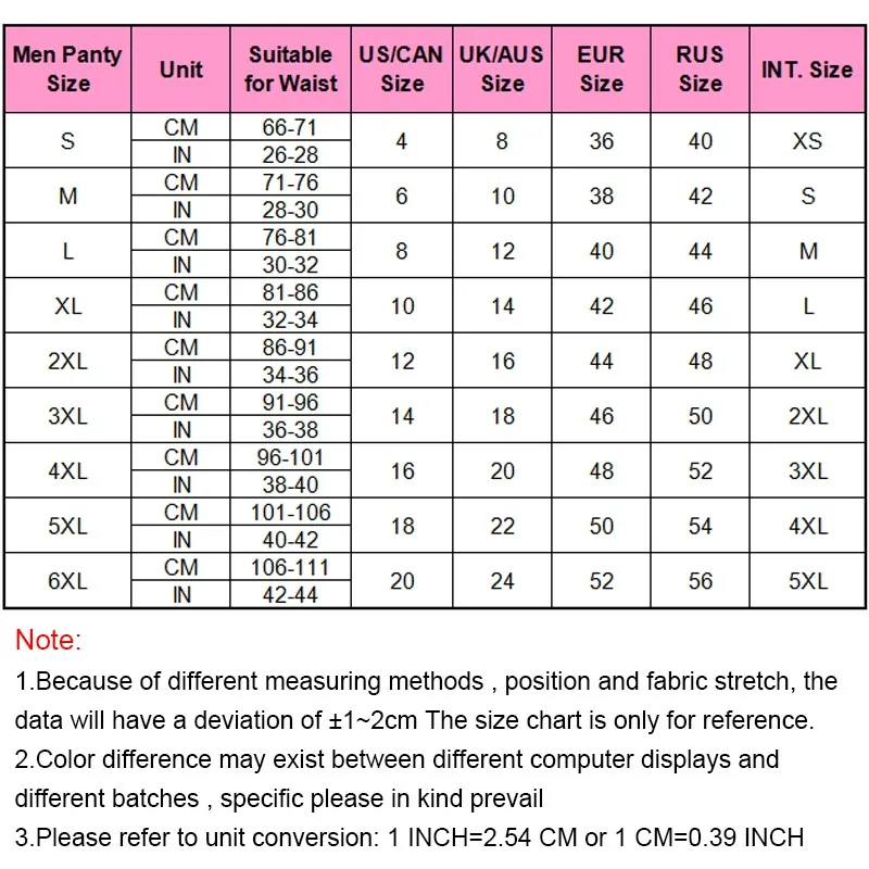 Intimo Size Chart