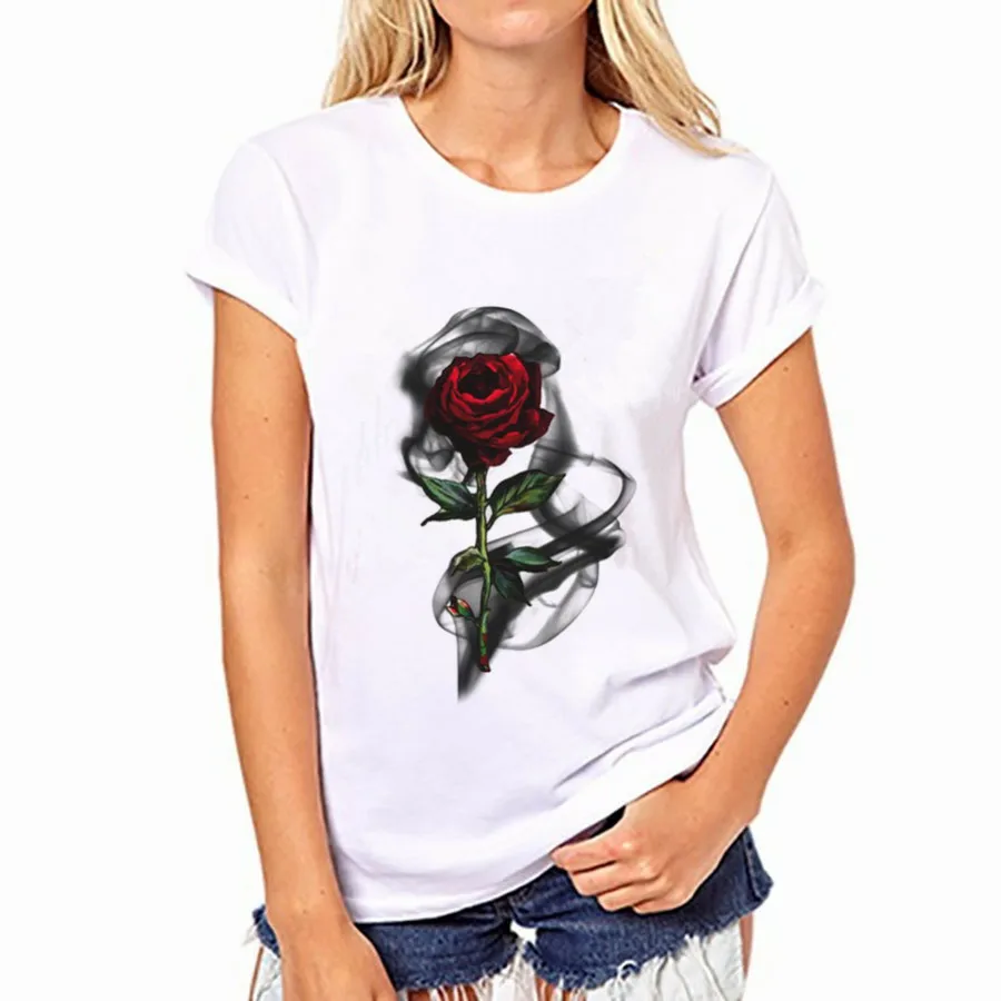 Buy Women Rose Flower Printed Korean T Shirt Womens