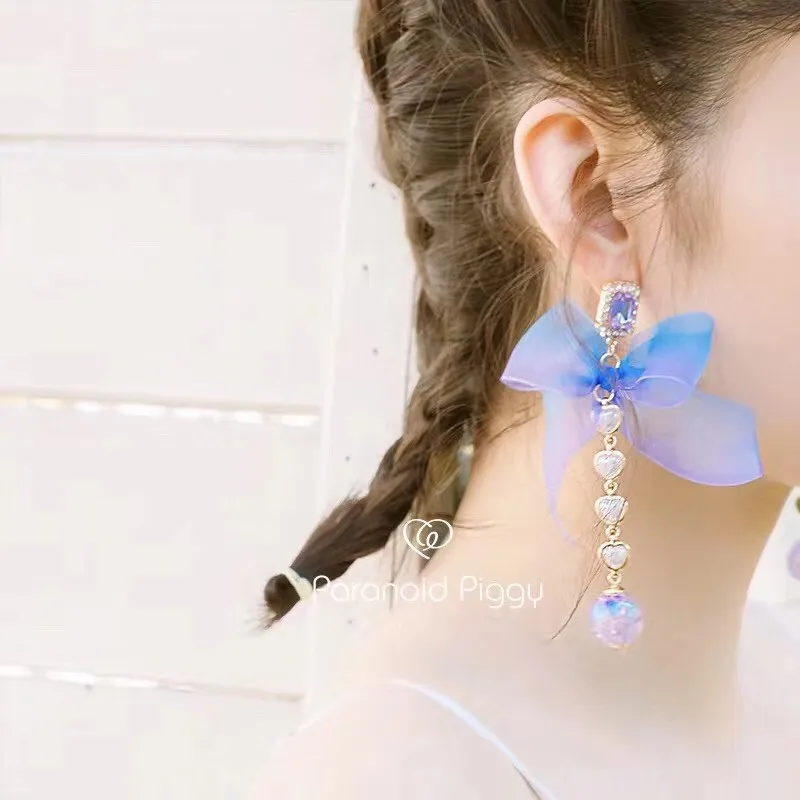 

2019 Korea Elegant Sweet Bowknot Long Chain Pearl Transparent Ball Pendant Dangle Earrings for Women Girl Party Gift 5C4008