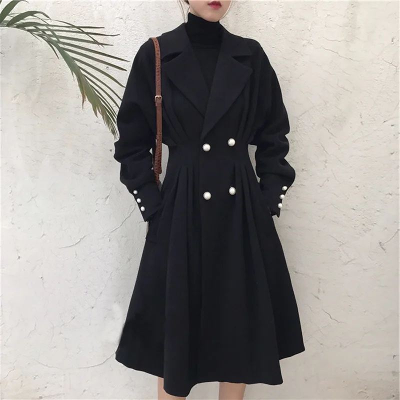 Размера плюс XL-5XL длинное пальто для женщин осень зима черный дамы Duster пальто Готический ветровка уличная