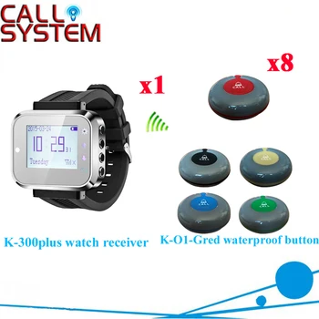 

Wireless Buzzer Bell Calling System With Long Range Distance For Restaurant Full Pagers( 1 watch + 8 call button )
