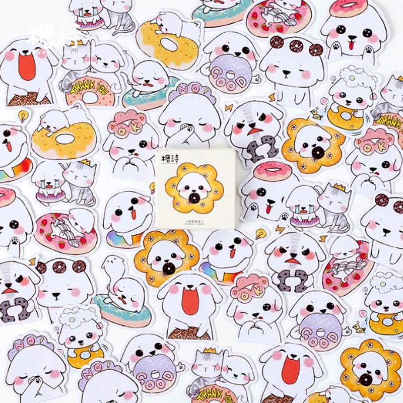 

45pcs/box kawaii Greedy puppy DIY stickers decoration diary posted album scrapbooking decorations sealing stickers stationery