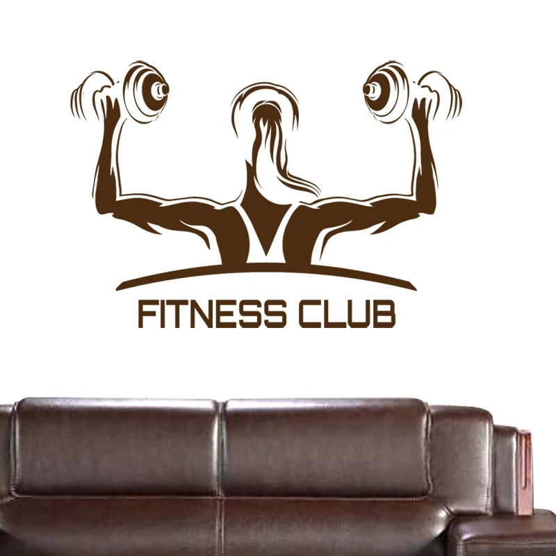 Fitness Club Gym Name Dumbbells Sticker Girl  Crossfit Decal Body-building Posters Vinyl Wall Decals Parede Decor Gym Sticker