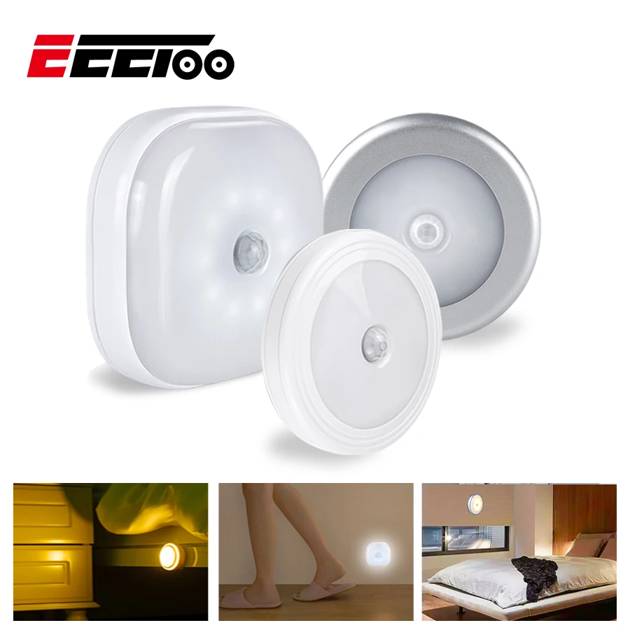 

EeeToo LED Sensor Night Light Lamp Bedroom Mini Smart Night Lights PIR Motion Sensor Energy Saving Lamp Wardrobe Wall Light LED