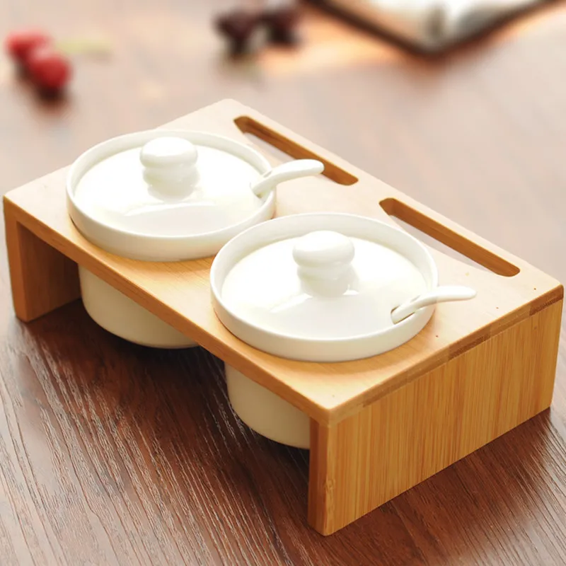 2 sets of combination Ceramic seasoning cans Storage jar lid kitchen Storage Tank Sugar bowl latas