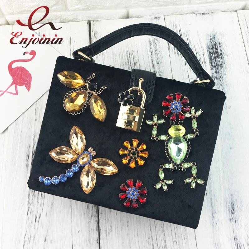 

Luxury fashion insects pattern diamond corduroy box shape ladies handbag shoulder bag party purse crossbody messenger bag