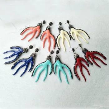 

5 pairs Resin Coral shape Mixed Color Earrings Pave Rhinestone Crystal Dangle Charms Jewelry Earrings For Women ER482