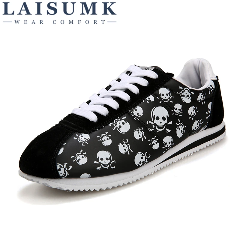 

2018 LAISUMK Spring Summer Luxury Brand Casual shoes,light Originality Skull Heads Print Cortez Hip Hop Flat Shoes