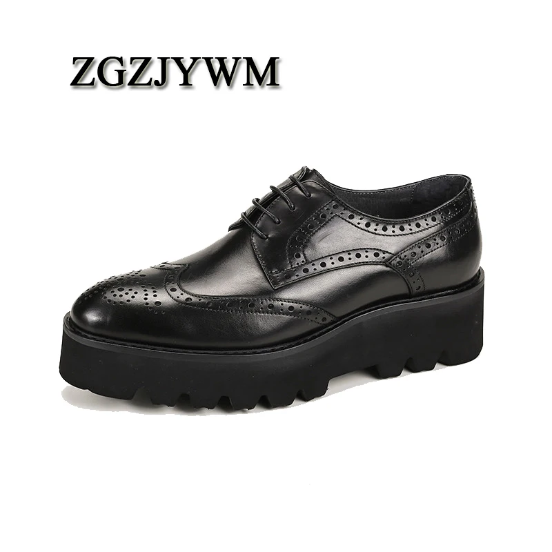 

ZGZJYWM Fashion Spring/Autumn Mens Oxfords Lace-Up Height Increasing Pointed Toe Genuine Leather Business Formal Casual Shoes