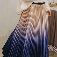 Линетт's CHINOISERIE демисезонный дизайн для женщин Винтаж градиент цвет плиссированные бархатные юбки для