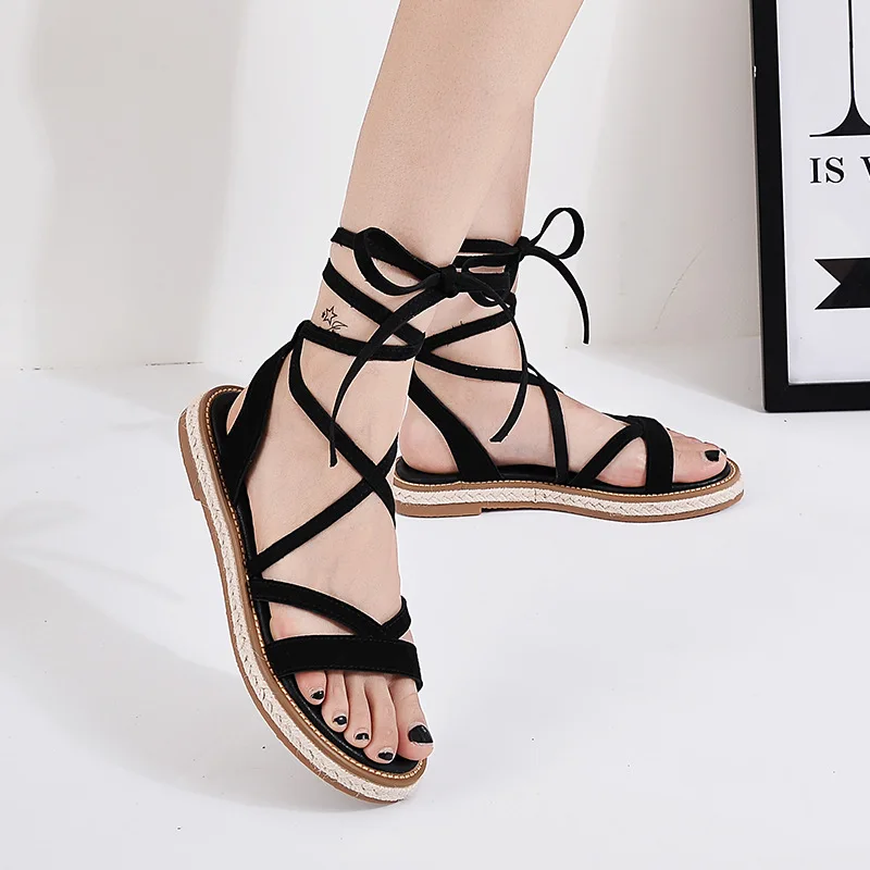 

Summer women's leather flat sandals/New 2018 strappy size 33-42 harajuku strappy gladiator shoes /platform sandals Yasilaiya