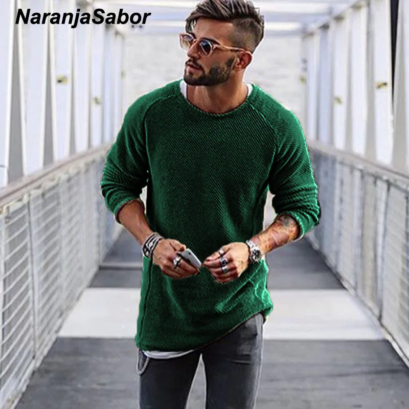

NaranjaSabor Men's Sweater 2019 Autumn Winter Slim Solid Sweater Men Casual Pull Jumper Male Brand Clothing EU Size N545