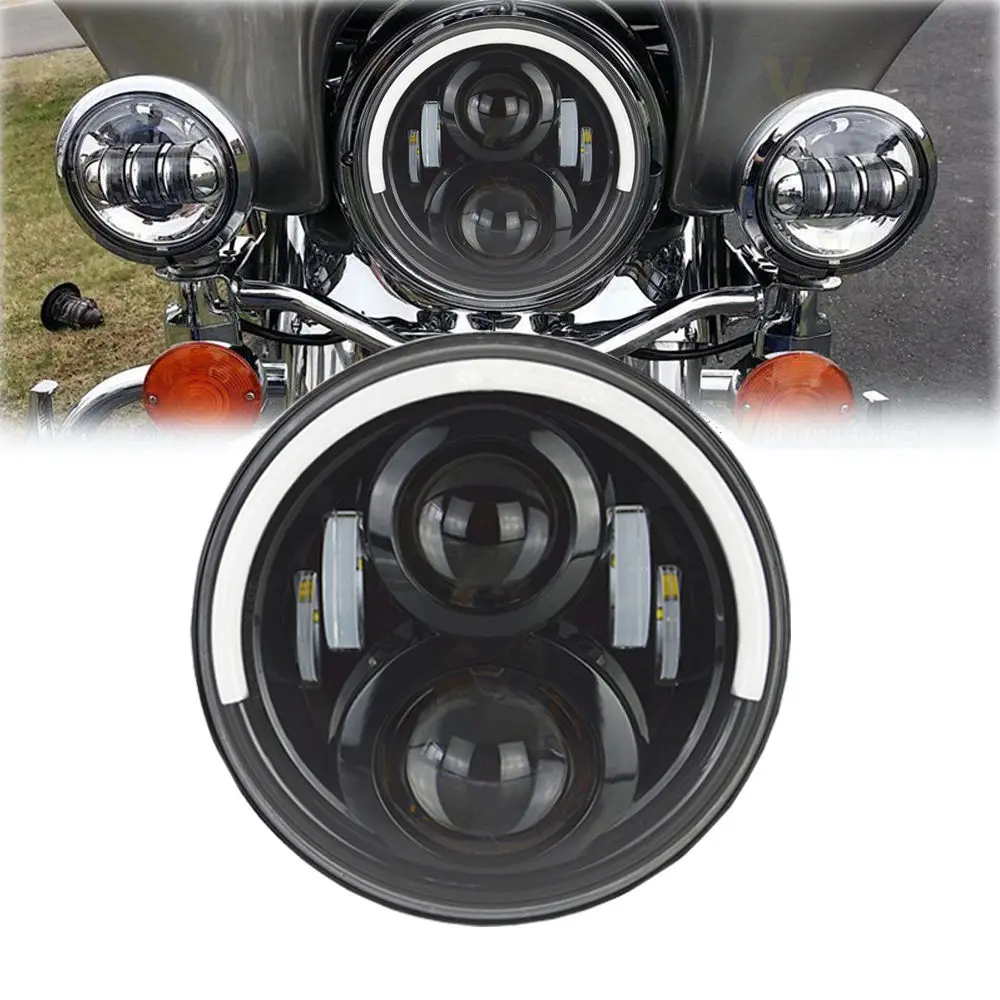 Daymaker 7 Inch LED Headlight Projector Top halo DRL Harley Touring
