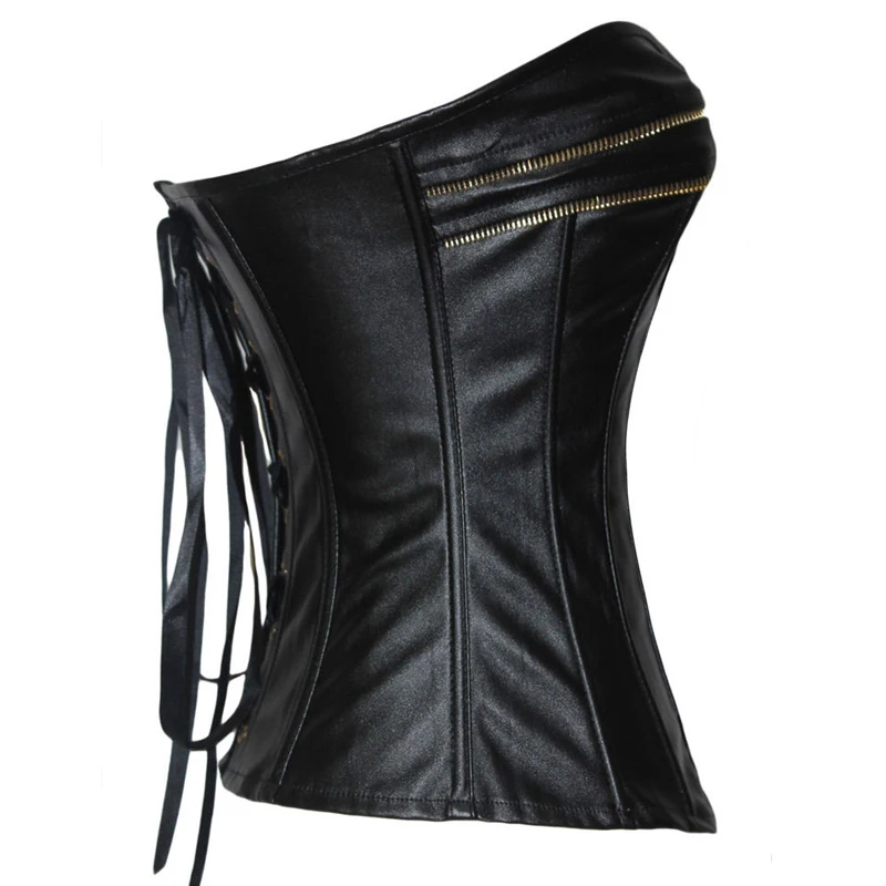 Черный корсет в стиле стимпанк из искусственной кожи на молнии|leather corset|leather zipper