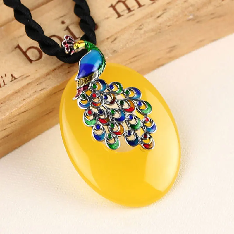 

RADHORSE Pendant 925 Sterling Silver Fine Jewelry yellow Chalcedony peacock Modeling Fine Craftsmanship S925 Silver Pendants