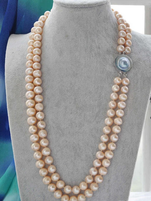 

N1901 NATURAL 2row 27" 10-11mm ROUND PINK PEARL NECKLACE NEW