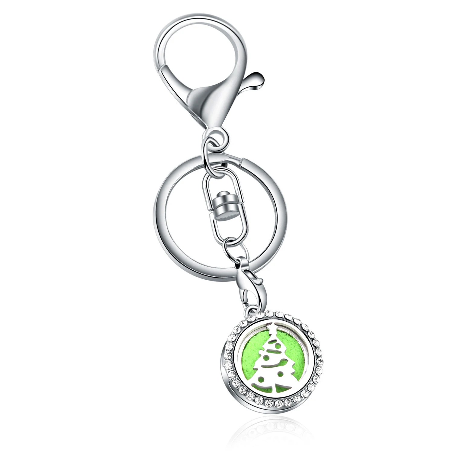 

Christmas Tree Stainless Steel Perfume full Rhinestone KeyChain Essential Oil Diffuser Perfume Aromatherapy Locket Key Chain