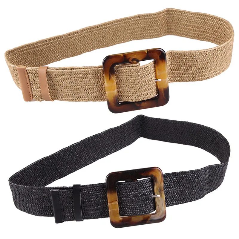 

Vintage Knitted Wax Rope Wooden Bead Waist Rope Women Smooth Buckle Belt Woman Woven Female Hand-Beaded Braided Belt