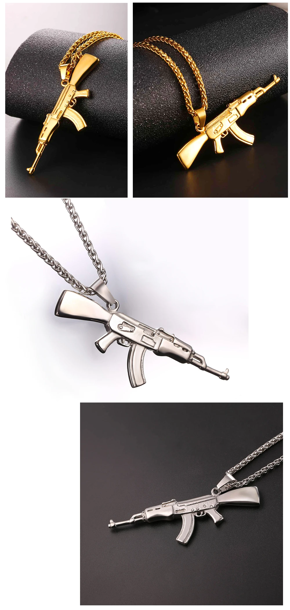 Модный крутой AK47 штурмовая подвеска ружье и ожерелье Европейский хип-хоп ювелирные изделия из нержавеющей стали золотой цвет цепь для мужчин GP2467