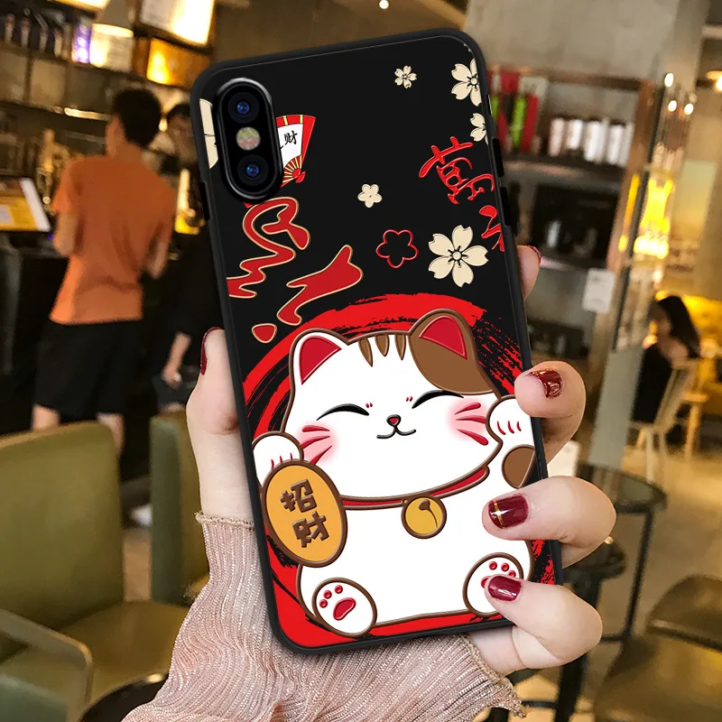 Японский милый счастливый кот kawaii чехол для телефона для coque iPhone 7 8 6 6S Plus X XS 11 Pro Max XR силиконовый чехол милый черный Кот Чехол s