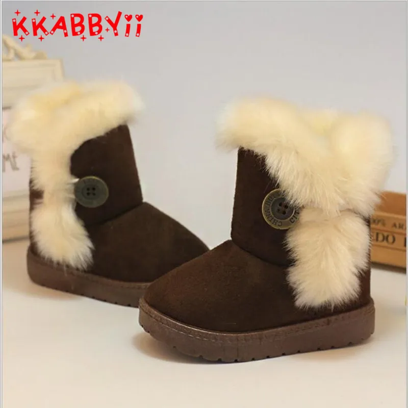

Winter Children Boots Faux Suede Furry Lined Boys Girls Snow Boots Soft Ankle Buckle Warm Kids Shoes EU 21-35 Baby Little Girls