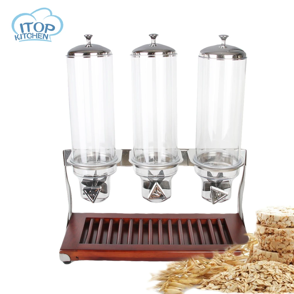 

Wooden Base Cereal Dispenser Stainless Steel Shore 3 Transparent PC Tanks Retro and Nostalgic Style