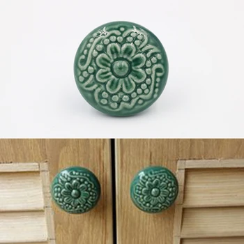 

6pcs 44mm*36mm Green Color Ceramic Cameo Bas-relief Cabinet Drawer Knob Kitchen Cupboard Dresser Closet Door Handle Pull