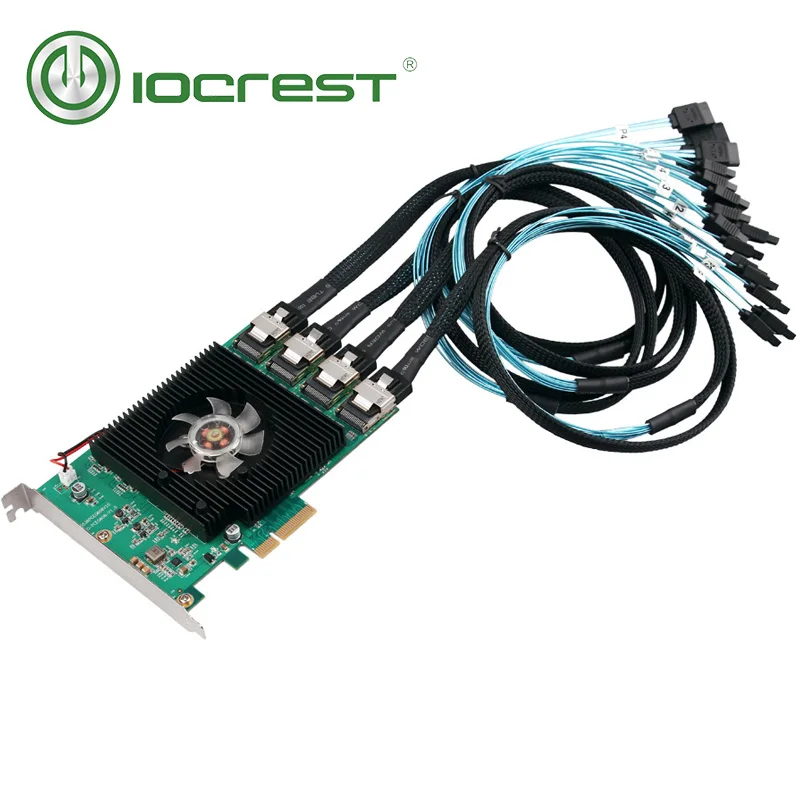 IOCREST 16 портов SATA 6G PCI Express контроллер карты Marvell 88SE9215 чипсет PCIe to SATA III 3,0 с mini sas to 4 sata кабель