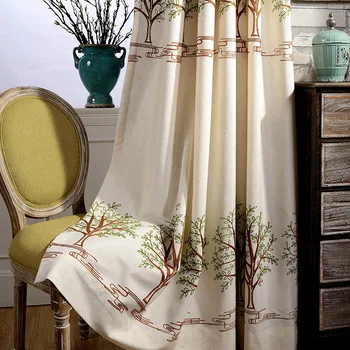 

Elegant Cotton Linen Embroidered Curtains For Living Room Green Lucky Tree Fresh Curtains for Bedroom Blackout Window Treatments