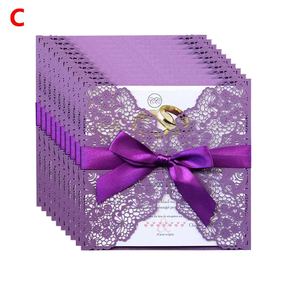  10PCS European Infrared Cutout Invitation Lace Invitation with Bow - 33028137658