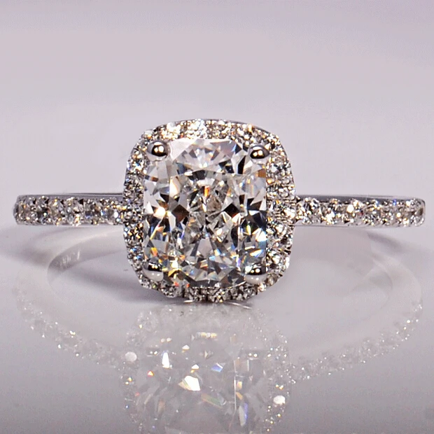 Victoria Jewelry Handmade Cushion Cut 3ct Diamonique Cz 925 Sterling Silver Women Wedding Ring 6