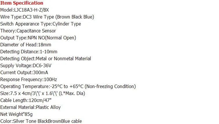 LJC18A3-H-Z/BX датчик приближения цилиндрический емкостный датчик приближения NPN 6-36V