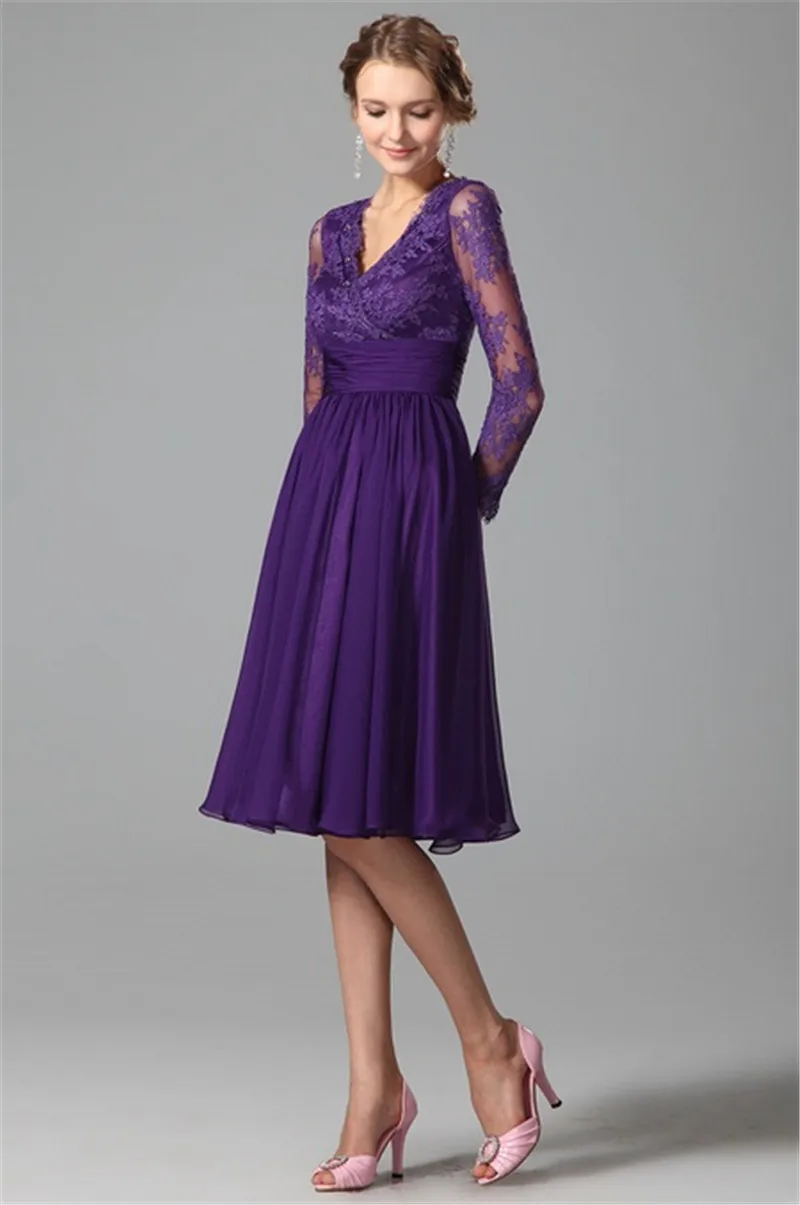 Long Sleeves Purple Bridesmaids Dresses 2017 A Line V Neck Vintage Long Sleeves Purple Bridesmaids Dresses 2017 A Line V Neck Vintage Lace Short Chiffon Beach Formal In Bridesmaid From