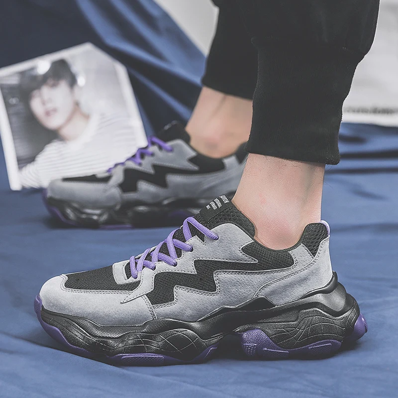 Men Chunky Sneakers Black Purple Casual Dad Shoes For Male Mesh Breathable Lace-up Thick Sole Men Casual Shoes 1806m Men Chunky Sneakers Black Purple Casual Dad Shoes For Male Mesh Breathable Lace-up Thick Sole Men Casual Shoes 1806m