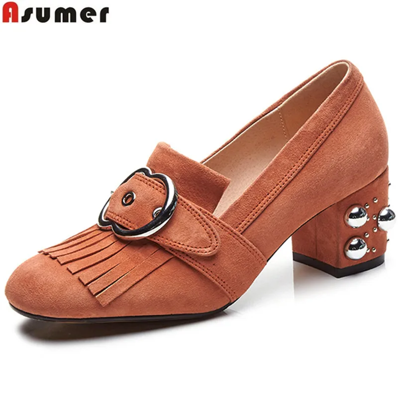 

ASUMER black pumpkin square toe fashion spring autumn shoes woman casual suede leather women high heels shoes