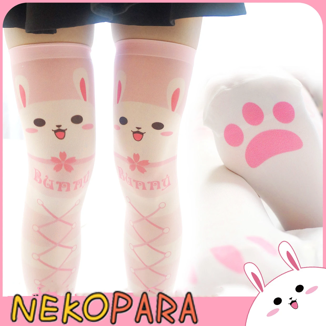 

Kawaii Rabbit Bunny Cute Women's Lolita White Over-knee Stockings Velvet Thigh High Long Stockings Cosplay Good Qaulity