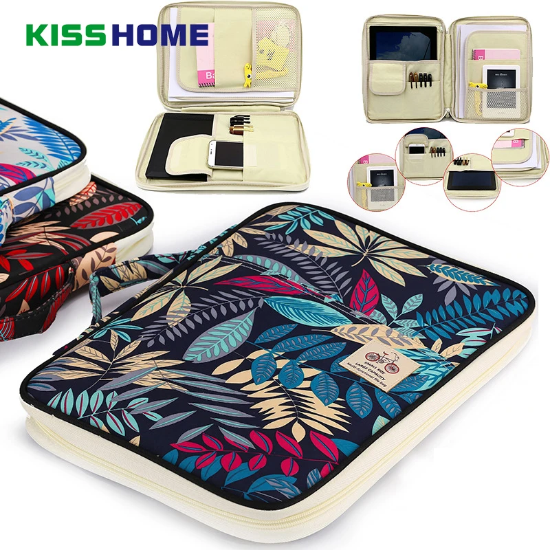 

Zippers Multi-functional Leaf Pattern Storage Bags Portable iPad Computer Bag Waterproof Oxford Cloth Office Data Storage Bag