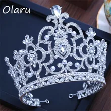 Olaru, винтажная Роскошная свадебная тиара Crystal, большая Королевская корона, свадебные аксессуары для волос, головная повязка, пышные украшения для волос, головной убор