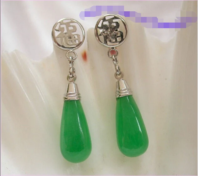 

hot sell new - wonderful 20mm drip natural Green Malay stone beads earrings style Fine jewe Noble Natural