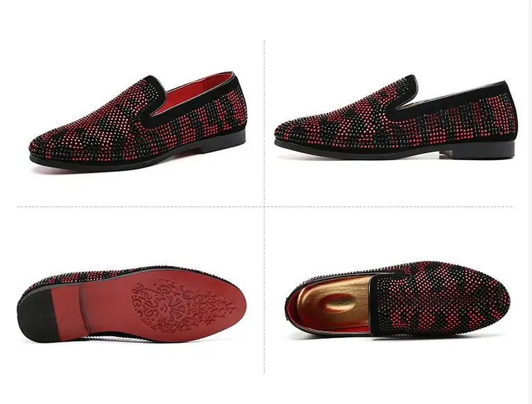 Men Luxury Brand Men Loafers Diamond Rhinestones Dress Shoes Red Bottom Wedding Party Loafers Smoking Slippers Men Luxury Brand Men Loafers Diamond Rhinestones Dress Shoes Red Bottom Wedding Party Loafers Smoking Slippers