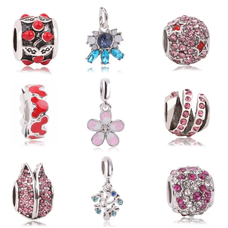 

AIFEILI All Kinds Of Flowers Love Alloy Pendants Fit Pandora Bracelet Pendant Authentic Beads Jewelry Making Women