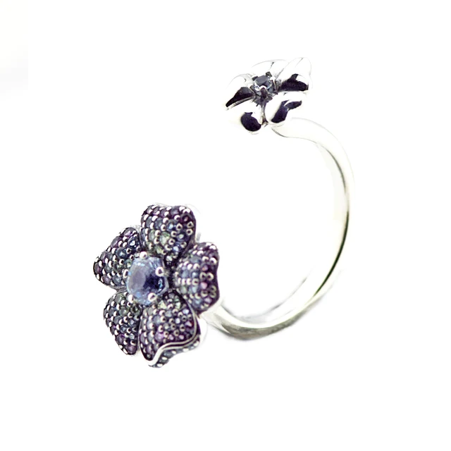 Pandulaso Glorious Blooms Fashion Rings for Women Silver 925 Jewelry Colorful Two Flowers Open Rings Wedding Jewelry 2018 New